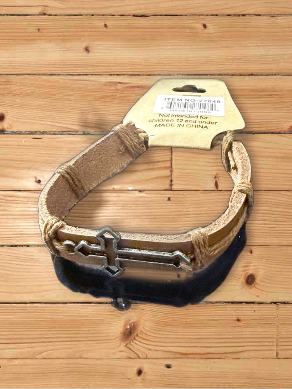 Men's Tan Leather Cross Bracelet Strap Bag Accent